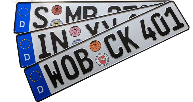Custom European Style License Plates Made to Order in House Embossed on original German License Plate Equipment.
