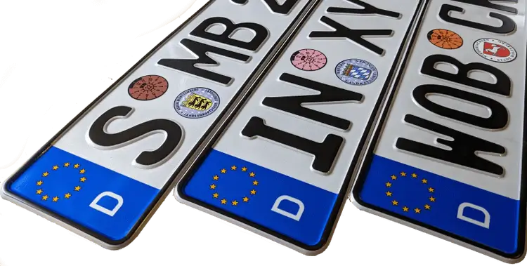 German Style License Plates Custom Made to Order on our European License Plate Machines in the United States.