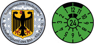 german government registration sticker and 2024 inspection sticker