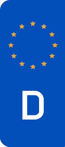 This german license plate flag is the one used on all europlates oficially registered in Germany. 12 Euro Stars with the country code D for Deutschland.